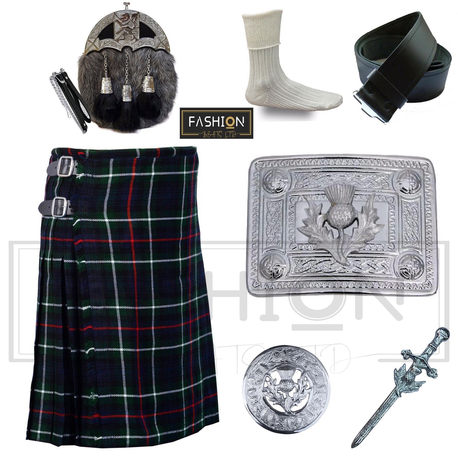 Men's Wedding Kilt Outfit 7 Piece Set Available in 40+ Plus Tartan Clan for Kilts