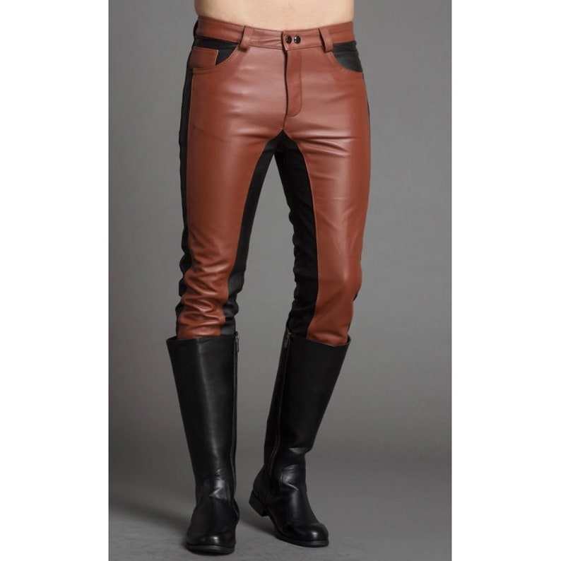 Men's Real Leather Bikers 5 Pockets Pants Leather Jeans Pants Bikers Pants