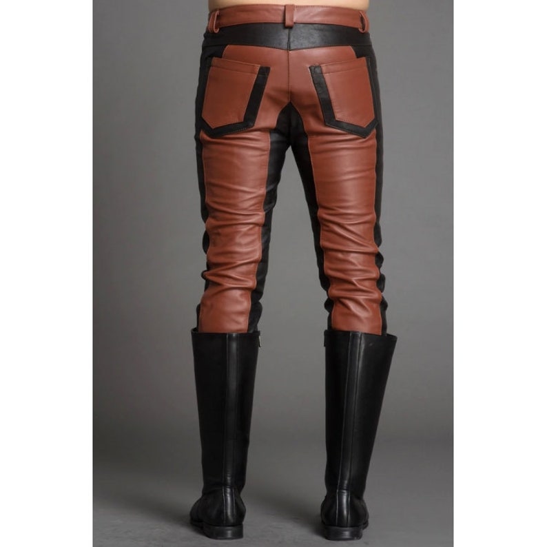 Men's Real Leather Bikers 5 Pockets Pants Leather Jeans Pants Bikers Pants